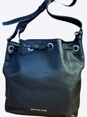 Michael Kors Black Leather Drawstring Shoulder Bucket Bag